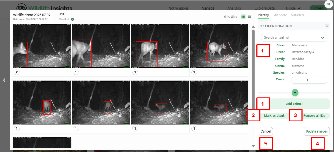 Screenshot of image burst showing the edit existing identification options