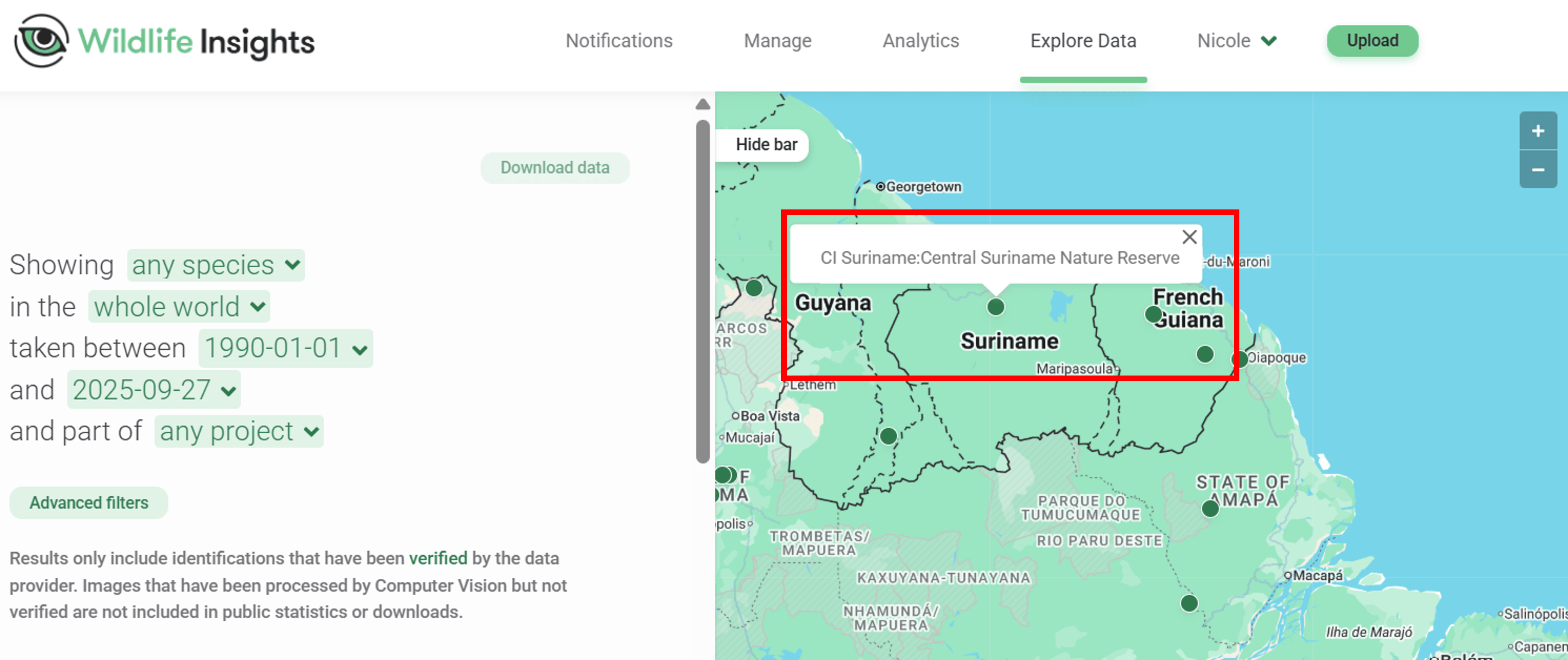 Explore page showing a project on the map Screenshot of the Explore page showing a project on the map